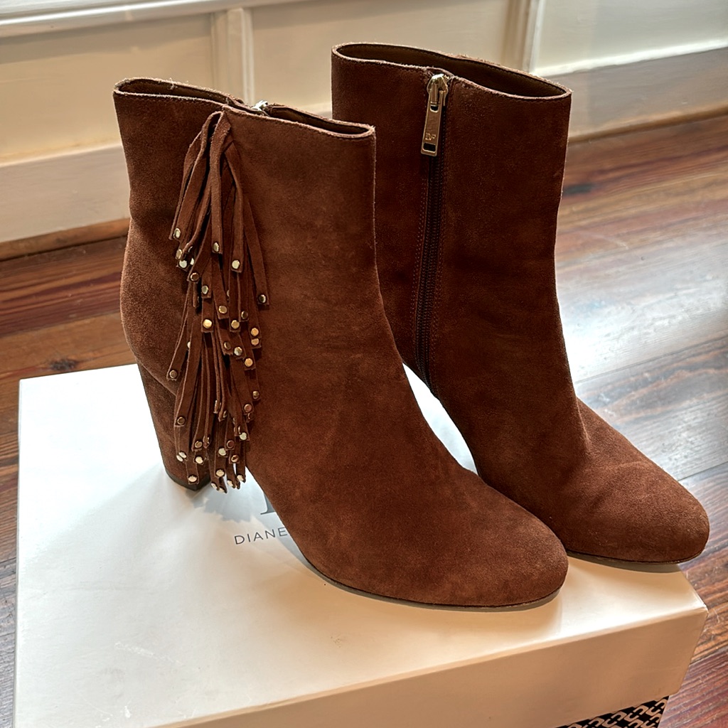 Diane Von Furstenburg Forti Brown Suede Booties, Size 38.5